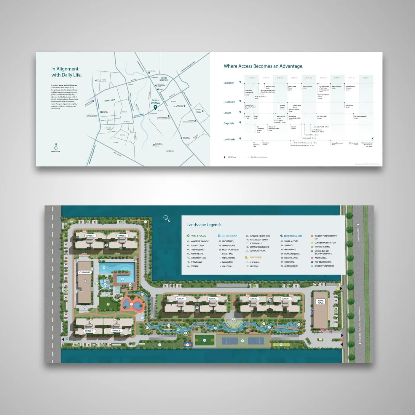 Fold-out floor plan and location map printed in fine line detail